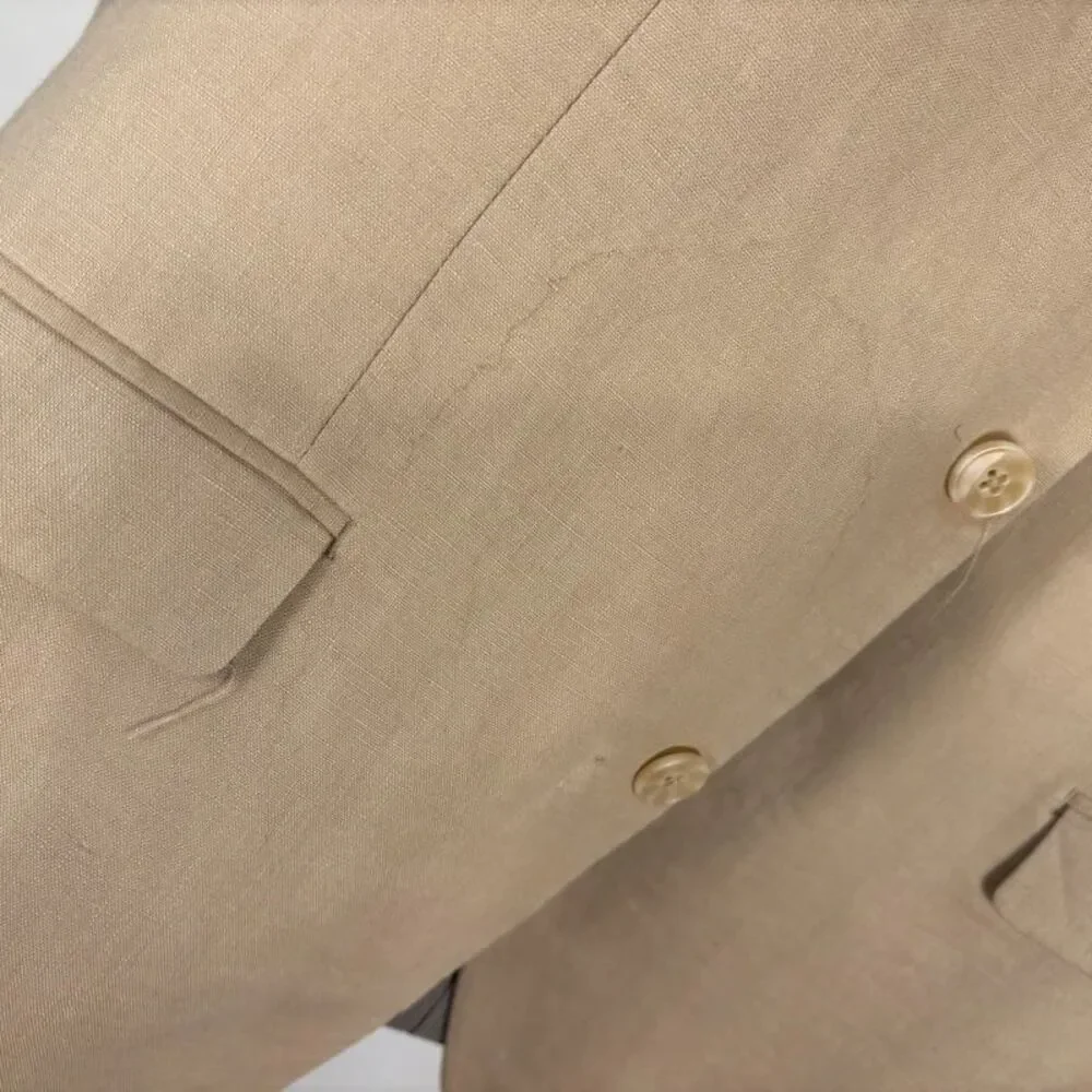 Calvin Klein Mens 3 Piece Linen Suit Beige Tan 38R Pants 32R Blazer Vest Trouser